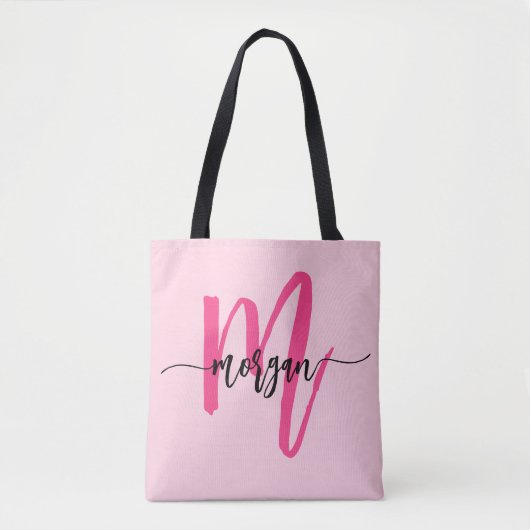 Hot Pink Modern Script Girl Monogram Name Tasche (Vorderseite)