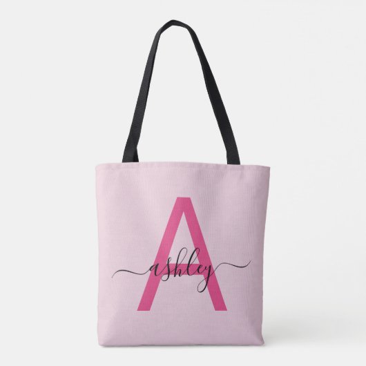 Hot Pink Modern Script Girl Monogram Name Tasche (Rückseite)