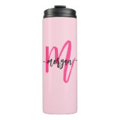 Hot Pink Modern Script Girl Monogram Name Thermosbecher (Vorderseite)