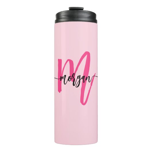Hot Pink Modern Script Girl Monogram Name Thermosbecher (Vorderseite)