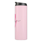 Hot Pink Modern Script Girl Monogram Name Thermosbecher (Nach rechts gedreht)