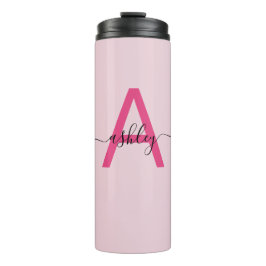 Hot Pink Modern Script Girl Monogram Name Thermosbecher