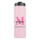 Hot Pink Modern Script Girl Monogram Name Thermosbecher (Vorderseite)