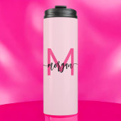Hot Pink Modern Script Girl Monogram Name Thermosbecher