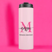 Hot Pink Modern Script Girl Monogram Name Thermosbecher