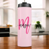 Hot Pink Modern Script Girl Monogram Name Thermosbecher