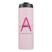 Hot Pink Modern Script Girl Monogram Name Thermosbecher (Vorderseite)