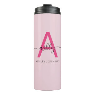 Hot Pink Modern Script Girl Monogram Name Thermosbecher