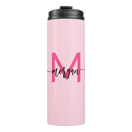 Hot Pink Modern Script Girl Monogram Name Thermosbecher (Vorderseite)