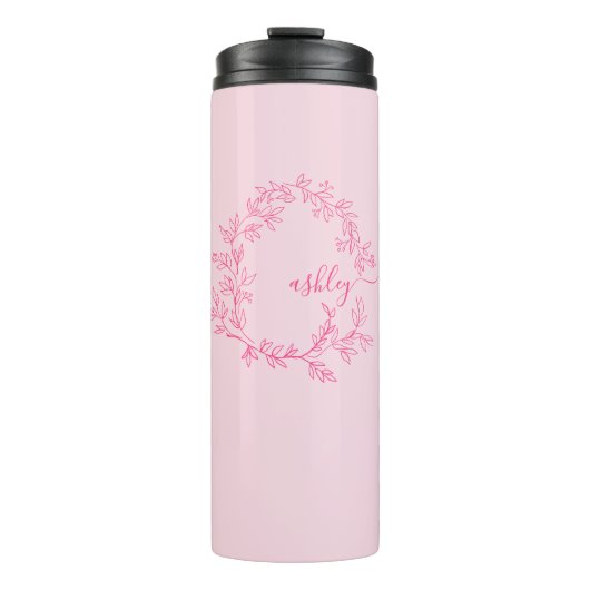 Hot Pink Modern Script Girl Monogram Name Thermosbecher (Vorderseite)