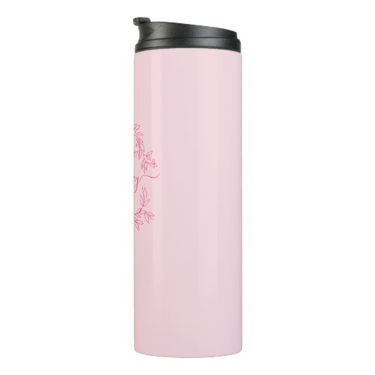 Hot Pink Modern Script Girl Monogram Name Thermosbecher (Nach rechts gedreht)