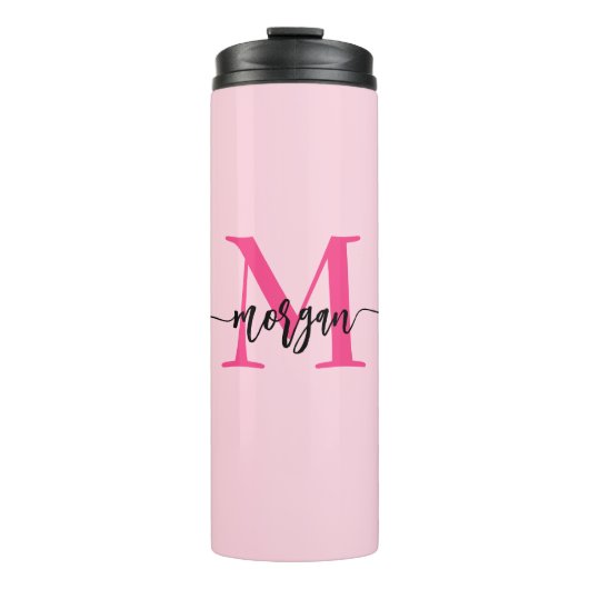 Hot Pink Modern Script Girl Monogram Name Thermosbecher (Vorderseite)