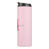Hot Pink Modern Script Girl Monogram Name Thermosbecher (Nach rechts gedreht)