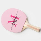 Hot Pink Modern Script Girl Monogram Name Tischtennis Schläger (Seitenansicht)