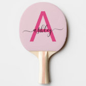 Hot Pink Modern Script Girl Monogram Name Tischtennis Schläger (Rückseite)