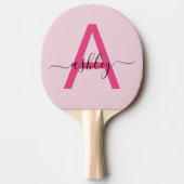 Hot Pink Modern Script Girl Monogram Name Tischtennis Schläger (Vorderseite)