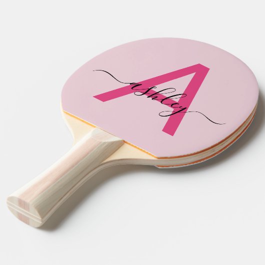 Hot Pink Modern Script Girl Monogram Name Tischtennis Schläger (Vorderseite)