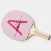 Hot Pink Modern Script Girl Monogram Name Tischtennis Schläger (Seitenansicht)