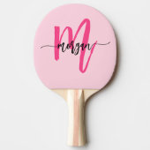 Hot Pink Modern Script Girl Monogram Name Tischtennis Schläger (Vorderseite)