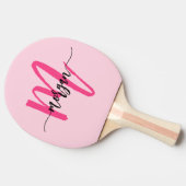 Hot Pink Modern Script Girl Monogram Name Tischtennis Schläger (Seitenansicht)