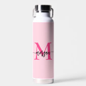 Hot Pink Modern Script Girl Monogram Name Trinkflasche (Vorne)