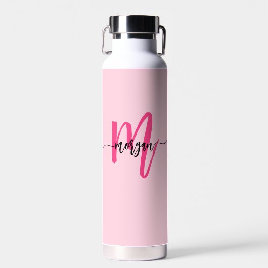 Hot Pink Modern Script Girl Monogram Name Trinkflasche (Vorne)
