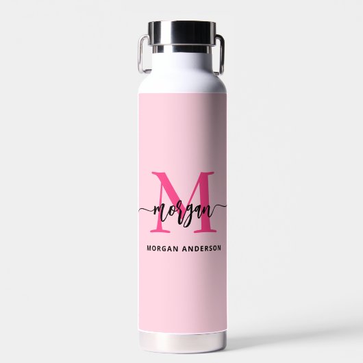 Hot Pink Modern Script Girl Monogram Name Trinkflasche (Vorne)