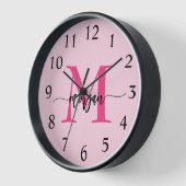 Hot Pink Modern Script Girl Monogram Name Uhr (Winkel)