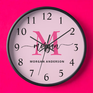 Hot Pink Modern Script Girl Monogram Name Uhr