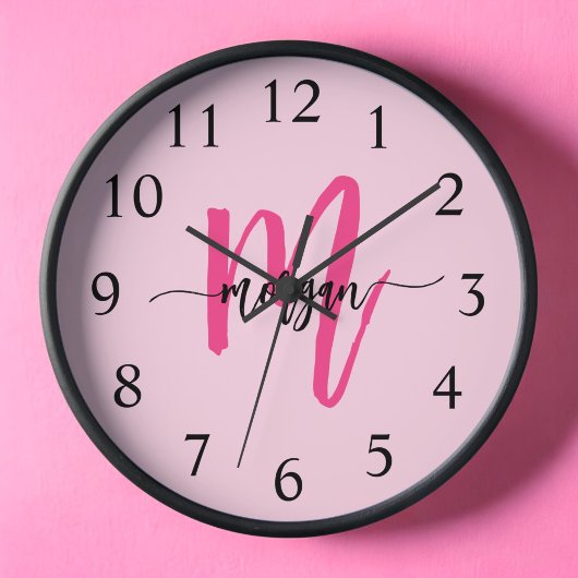 Hot Pink Modern Script Girl Monogram Name Uhr
