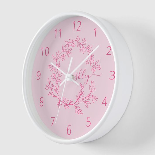 Hot Pink Modern Script Girl Monogram Name Uhr (Winkel)
