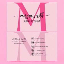 Hot Pink Modern Script Girl Monogram Name Visitenkarte