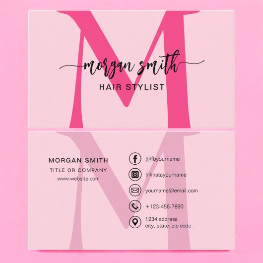 Hot Pink Modern Script Girl Monogram Name Visitenkarte