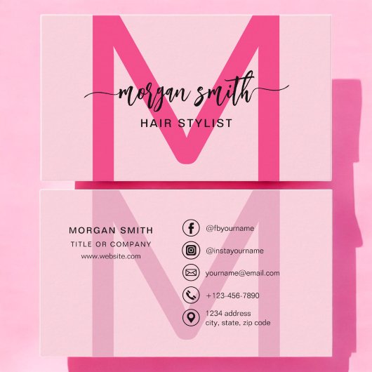 Hot Pink Modern Script Girl Monogram Name Visitenkarte