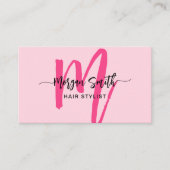 Hot Pink Modern Script Girl Monogram Name Visitenkarte (Vorderseite)
