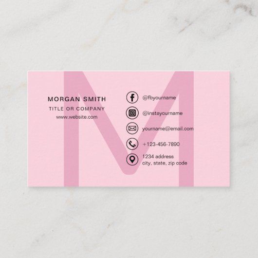 Hot Pink Modern Script Girl Monogram Name Visitenkarte (Rückseite)