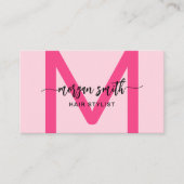 Hot Pink Modern Script Girl Monogram Name Visitenkarte (Vorderseite)