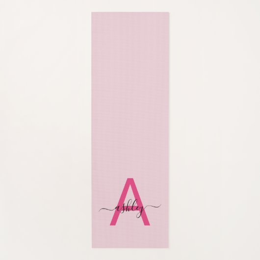 Hot Pink Modern Script Girl Monogram Name Yoga Yogamatte (Vorderseite)