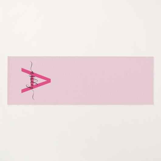 Hot Pink Modern Script Girl Monogram Name Yoga Yogamatte (Vorderseite (Horizontal))