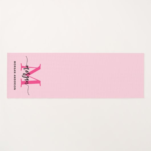 Hot Pink Modern Script Girl Monogram Name Yogamatte (Vorderseite (Horizontal))