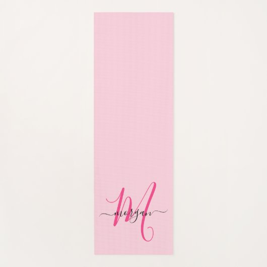 Hot Pink Modern Script Girl Monogram Name Yogamatte (Vorderseite)