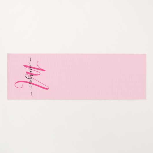 Hot Pink Modern Script Girl Monogram Name Yogamatte (Vorderseite (Horizontal))