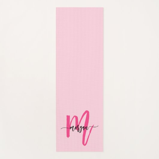 Hot Pink Modern Script Girl Monogram Name Yogamatte (Vorderseite)