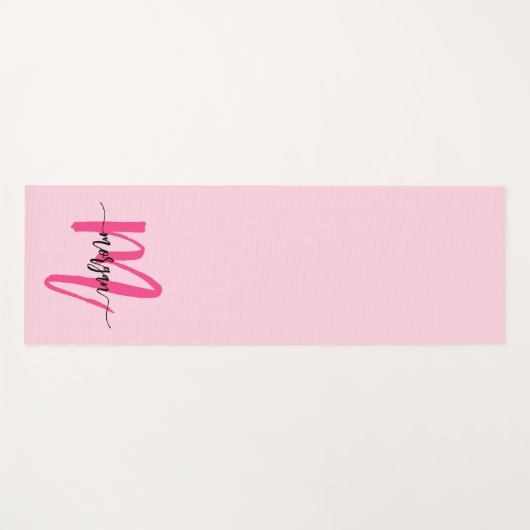 Hot Pink Modern Script Girl Monogram Name Yogamatte (Vorderseite (Horizontal))