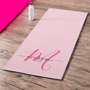 Hot Pink Modern Script Girl Monogram Name Yogamatte