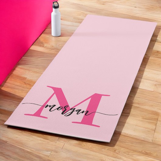 Hot Pink Modern Script Girl Monogram Name Yogamatte