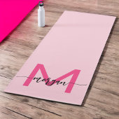 Hot Pink Modern Script Girl Monogram Name Yogamatte