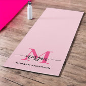 Hot Pink Modern Script Girl Monogram Name Yogamatte
