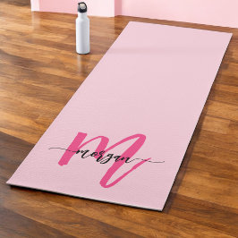 Hot Pink Modern Script Girl Monogram Name Yogamatte