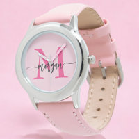 Hot Pink Modern Script Girls Monogram Name